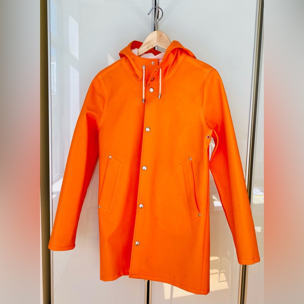 Stutterheim Orange Hooded Raincoat Jacket XXXS Waterproof Scandinavian Style